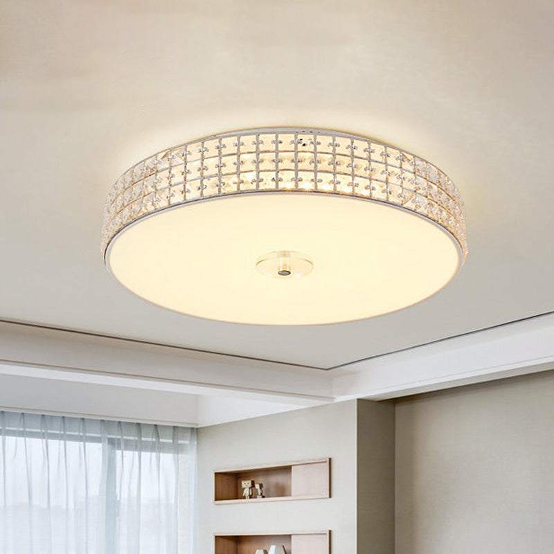 Minimalist Silver K9 Crystal Drum Flush Mount Led Ceiling Light - Perfect For Bedroom 12/16/19.5