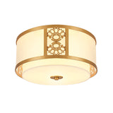 Brass Finish Dual Round Flush Mount Ceiling Lamp With Opaque Glass - 3/4 Light Minimalist Design
