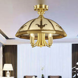 Vintage Brass Sheep/Oval Ceiling Light Fixture - 5 Bulbs Mouth Blown Opal Glass Semi Flush Mount