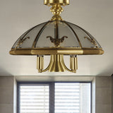 Vintage Brass Sheep/Oval Ceiling Light Fixture - 5 Bulbs Mouth Blown Opal Glass Semi Flush Mount