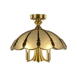Vintage Brass Sheep/Oval Ceiling Light Fixture - 5 Bulbs Mouth Blown Opal Glass Semi Flush Mount