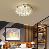 Cascade Teardrop Crystal Ceiling Light - 18/23.5 Wide Contemporary 5 Heads Nickel Flush Mount