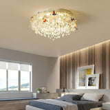 Cascade Teardrop Crystal Ceiling Light - 18/23.5 Wide Contemporary 5 Heads Nickel Flush Mount