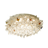 Cascade Teardrop Crystal Ceiling Light - 18/23.5 Wide Contemporary 5 Heads Nickel Flush Mount