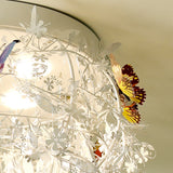 Cascade Teardrop Crystal Ceiling Light - 18/23.5 Wide Contemporary 5 Heads Nickel Flush Mount
