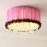 Modern Waterdrop Crystal Led Ceiling Light Fixture - Orange/Pink/Purple Drum Flush Mount Lamp