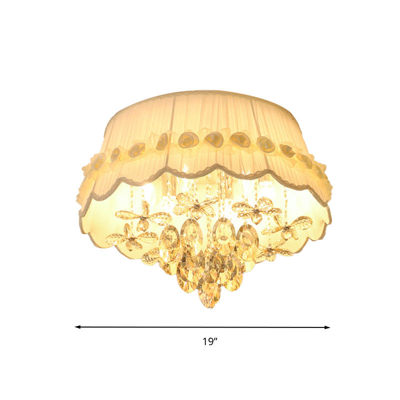 Simple Style White Scalloped Flush Mount Light With Crystal Drops (6/8 Heads)