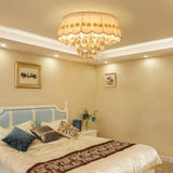 Simple Style White Scalloped Flush Mount Light With Crystal Drops (6/8 Heads)