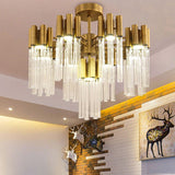 Gold Sputnik Semi Flush Mount Ceiling Light: Postmodern Design With 7 Heads & Crystal Accents