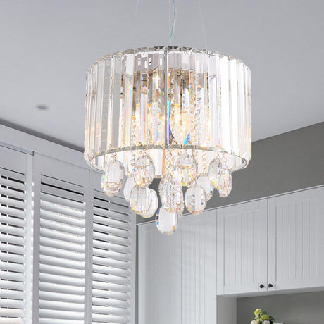 Contemporary Crystal Rod Chandelier Pendant Light With 6 Heads Clear