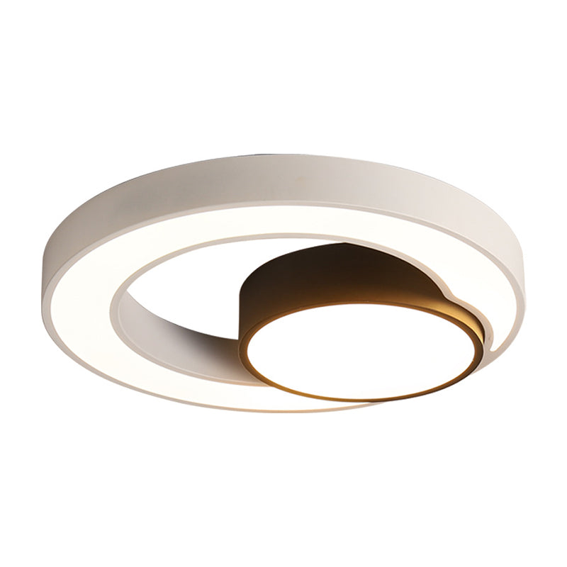 Modern Metal Black And White Round Led Flush Light - 16/19.5/23.5 Wide Warm/White