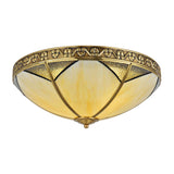 Beige Glass Flush Mount Brass Dome Ceiling Lamp - Perfect For Rural Living Room Lighting