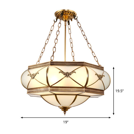 Traditional Brass 4-Headed Flush Mount Lamp With Opal Glass Drum Shade