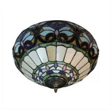 Antique Brass Floral Stained Glass Ceiling Light - Victorian Style Flush Mount Fixture For Living