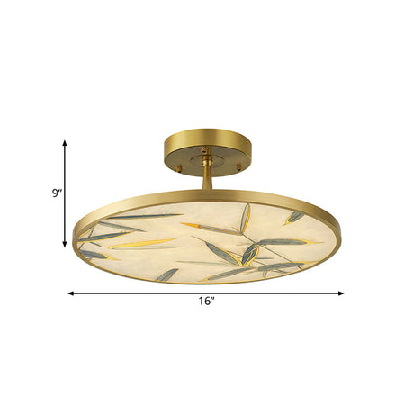 Traditional Round Frosted Glass Ceiling Fixture - 16/23.5 Wide 1 Light Semi Flush Mount Gold Finish