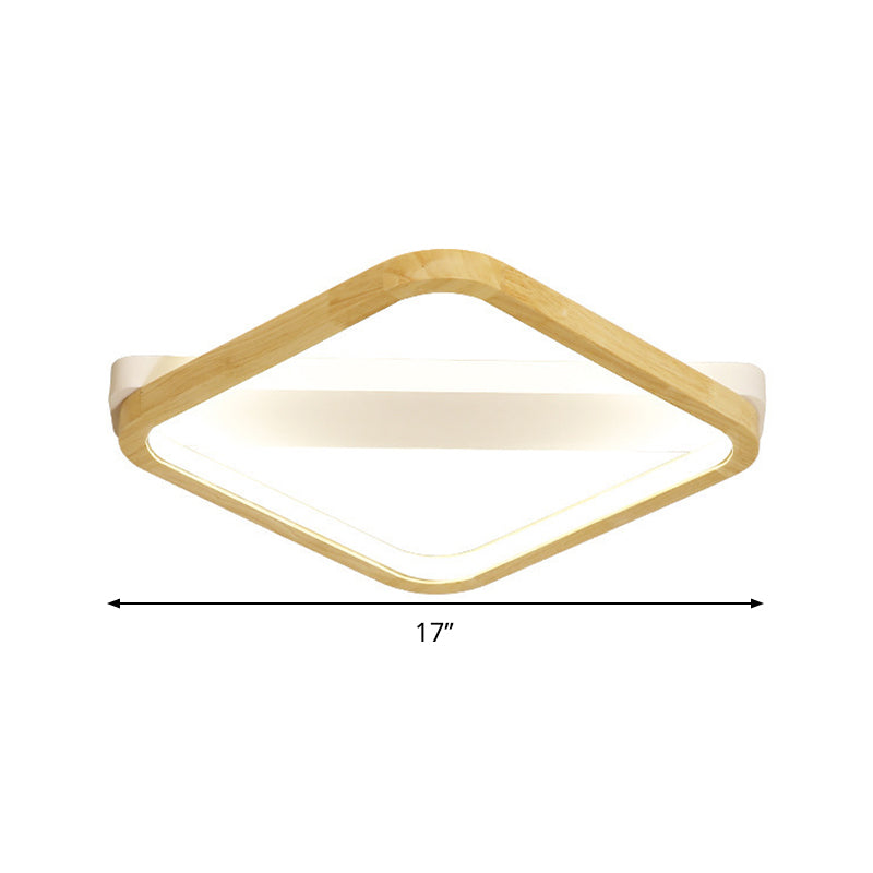 Simple Style Beige Led Ceiling Lamp For Bedroom - Wood Square Flush Light Fixture 13/17/21 Wide
