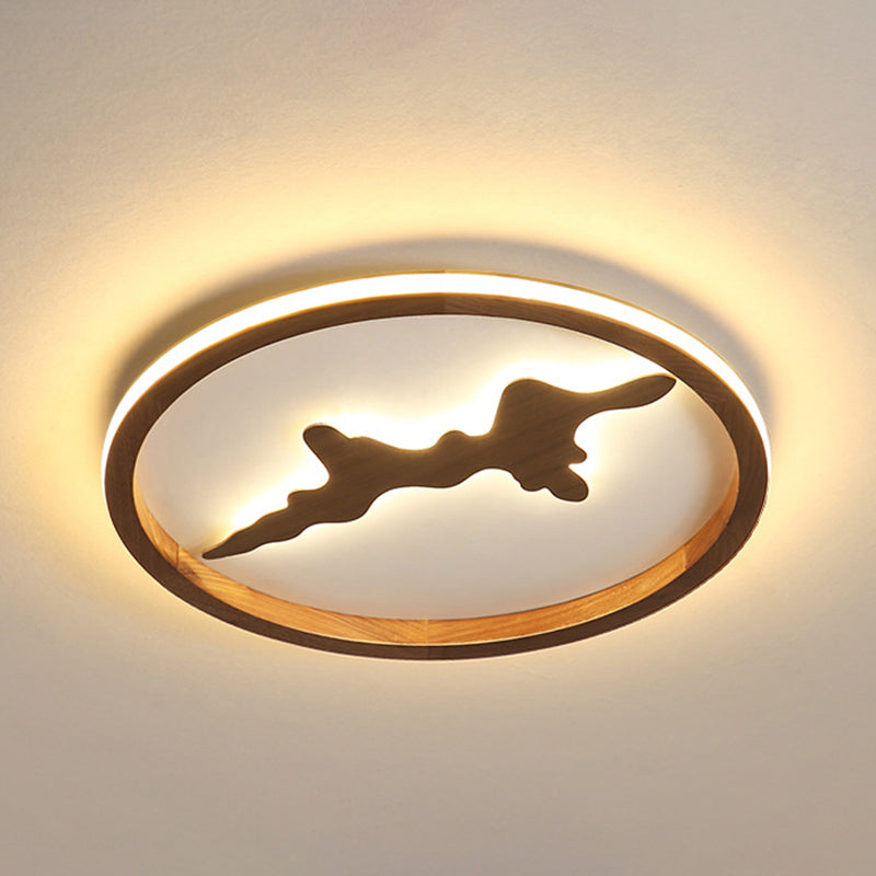 Minimalist Wood Circle Ceiling Light Dark Brown/Light Brown Led Flush Fixture - 17/21/25 Wide / 17