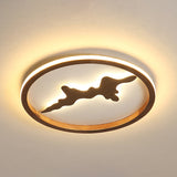 Minimalist Wood Circle Ceiling Light Dark Brown/Light Brown Led Flush Fixture - 17/21/25 Wide / 17