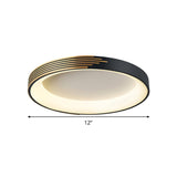 Modern Black Metal Drum Ceiling Light: Led Flush Mount For Bedroom - 12’/18’/23.5’ Wide