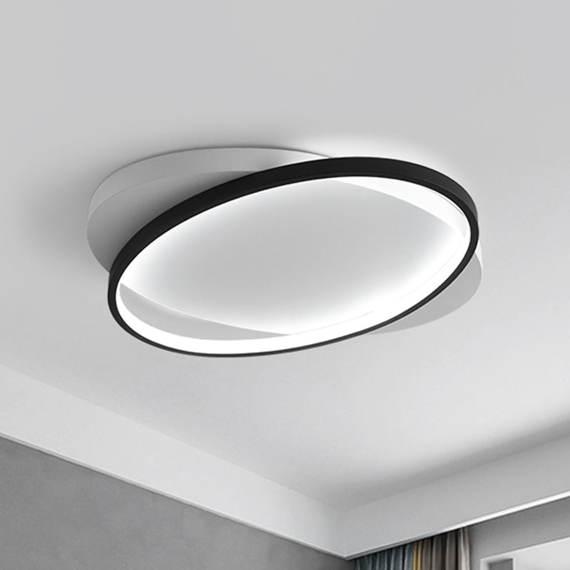 Modern Black Oval Led Flush Mount Ceiling Lamp - 16/19.5 Wide In Warm/White Light / 16 White