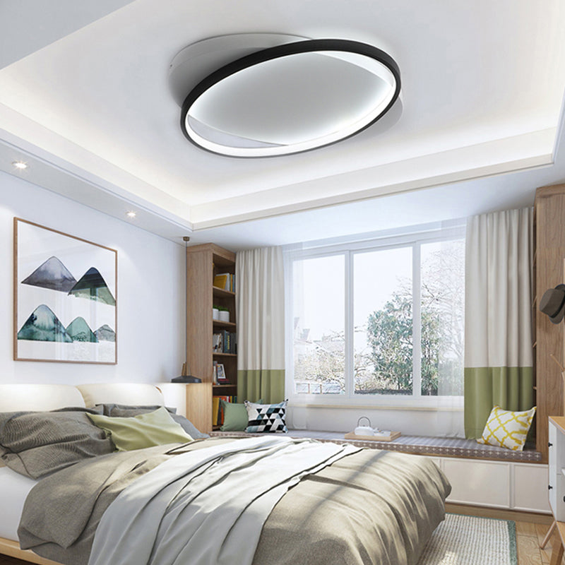 Modern Black Oval Led Flush Mount Ceiling Lamp - 16’/19.5’ Wide In Warm/White Light