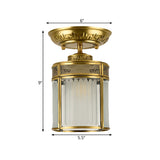 Traditional Brass Semi-Mount Cylinder Ceiling Lamp With 1 Light For Corridors