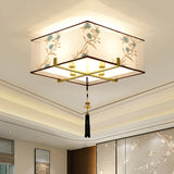 Classic Square Fabric Flush Light: 4-Light Ceiling Mount For Bedroom (White)