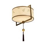 White Fabric Ceiling Mounted Drum Fixture - 5-Light Classic Style Flush Mount Lighting (19.5/23.5