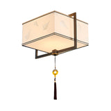 Square Flush Ceiling Light With 5 Fabric Lights Traditional White Fixture For Bedroom