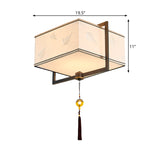Square Flush Ceiling Light With 5 Fabric Lights Traditional White Fixture For Bedroom