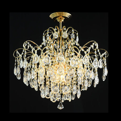 Sophisticated Cascade Crystal Drop Led Ceiling Light With Simple Gold Finish - 18/19.5 Wide Semi