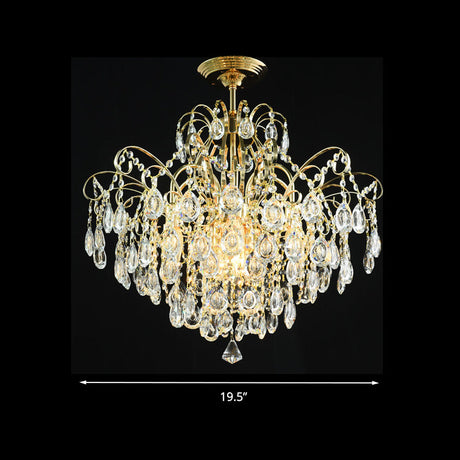 Sophisticated Cascade Crystal Drop Led Ceiling Light With Simple Gold Finish - 18/19.5 Wide Semi