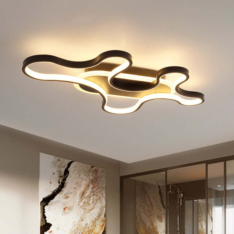 Black Curved Flush Mount Led Ceiling Lamp With Minimalist Acrylic Design - Warm/White Light