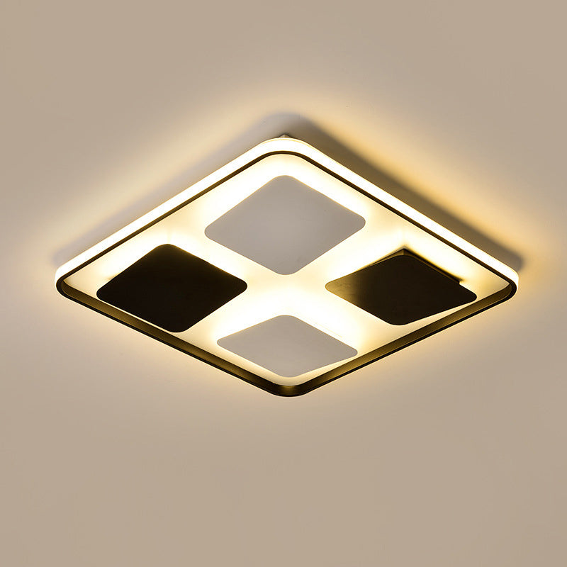 Modern Led Ceiling Light With Black & White Acrylic Shade - Warm/White Black-White / Square