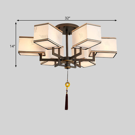 Classic Metal Semi Flush Mount Ceiling Lamp With Fabric Shade - 6/8/10 Lights
