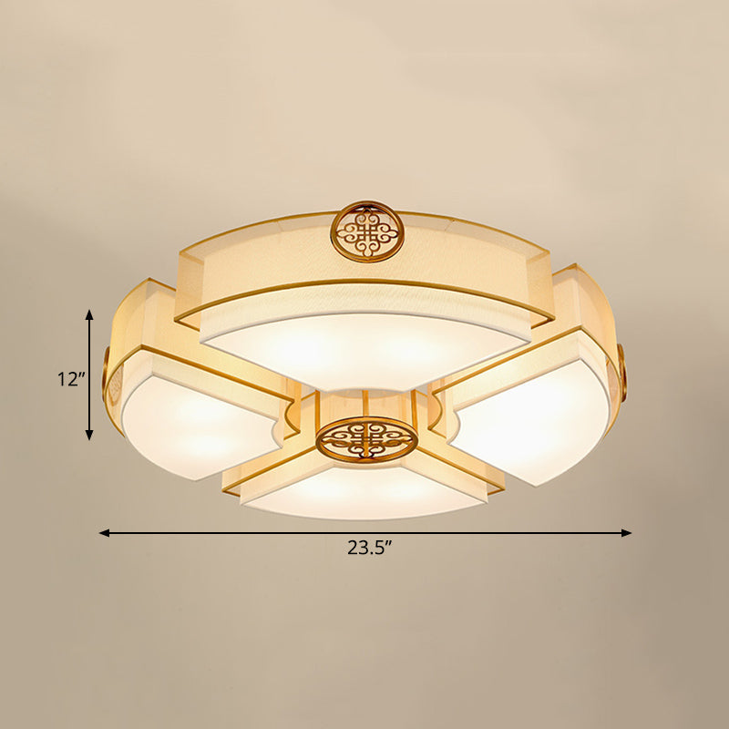 Classic Brass/Black Fabric Drum Flushmount Light - Perfect For Living Room Décor 8 Lights