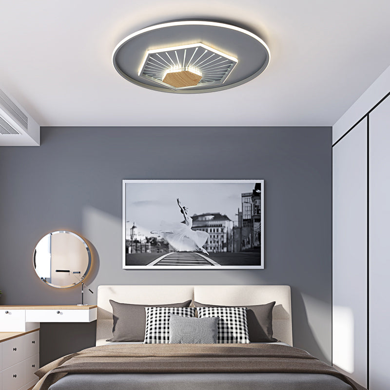 Modern Gray Hexagon Acrylic Led Flush Light Fixture 19.5/23.5 Wide - Warm/3 Color