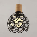 Industrial Dome Ceiling Light With Clear Crystal Bead Deco Pendant In Black/White For Restaurant
