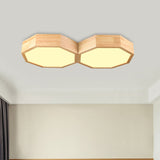 Octagon Twin Ceiling Light Fixture - Nordic Wood Led Flush Mount Lamp For Bedroom