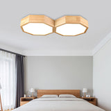 Octagon Twin Ceiling Light Fixture - Nordic Wood Led Flush Mount Lamp For Bedroom