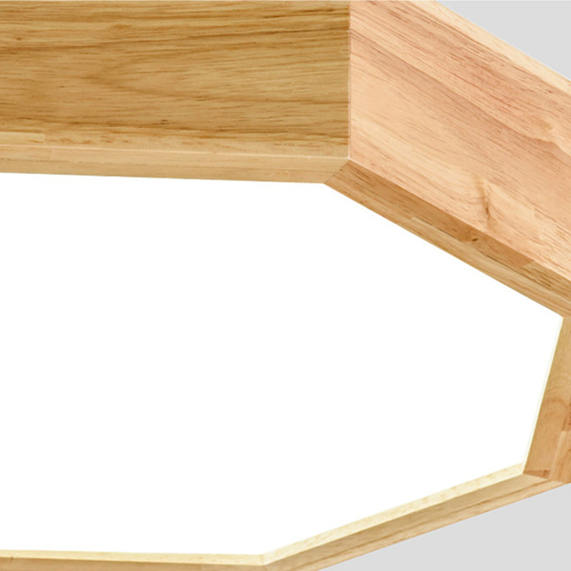 Octagon Twin Ceiling Light Fixture - Nordic Wood Led Flush Mount Lamp For Bedroom