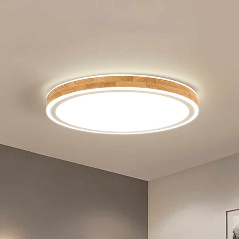 Nordic Dual Halo Ring Flush Mount Lamp - 12/15 Dia Wooden Led Ceiling Lighting In Beige Ideal For