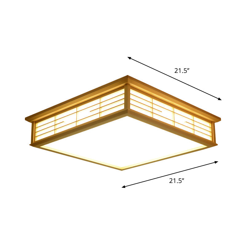 Natural Wood Led Ceiling Light Fixture - Simple Box Flush Lighting For Bedroom (14’/18’/21.5’