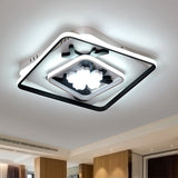 Modern Acrylic Black Square Flush Mount Lamp - Led Ceiling Light (19.5/23.5 Wide) With Flower