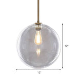 Contemporary Clear Glass Globe Pendant Light - 1 8/10/12 Wide
