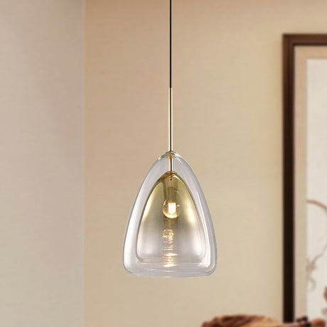 Nordic Double Glass Cone Pendant Light With Champagne Suspension - 1 12/14 Wide