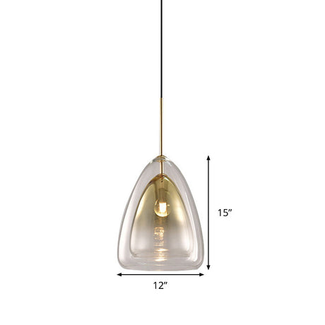 Nordic Double Glass Cone Pendant Light With Champagne Suspension - 1 12/14 Wide
