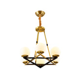 Postmodern Polygon Metal Chandelier 6/8 Heads - Brass Hanging Ceiling Light With White Globe Glass
