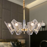 Postmodern Brass Chandelier With Clear Lattice Glass Shield 6/8 Heads Light Fixture
