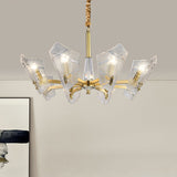 Postmodern Brass Chandelier With Clear Lattice Glass Shield 6/8 Heads Light Fixture